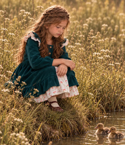 Vestido princesa lolita de pana con flores y bloques de color para niña, primavera/otoño 2027, estilo JK de dos piezas falso【mh0014745】