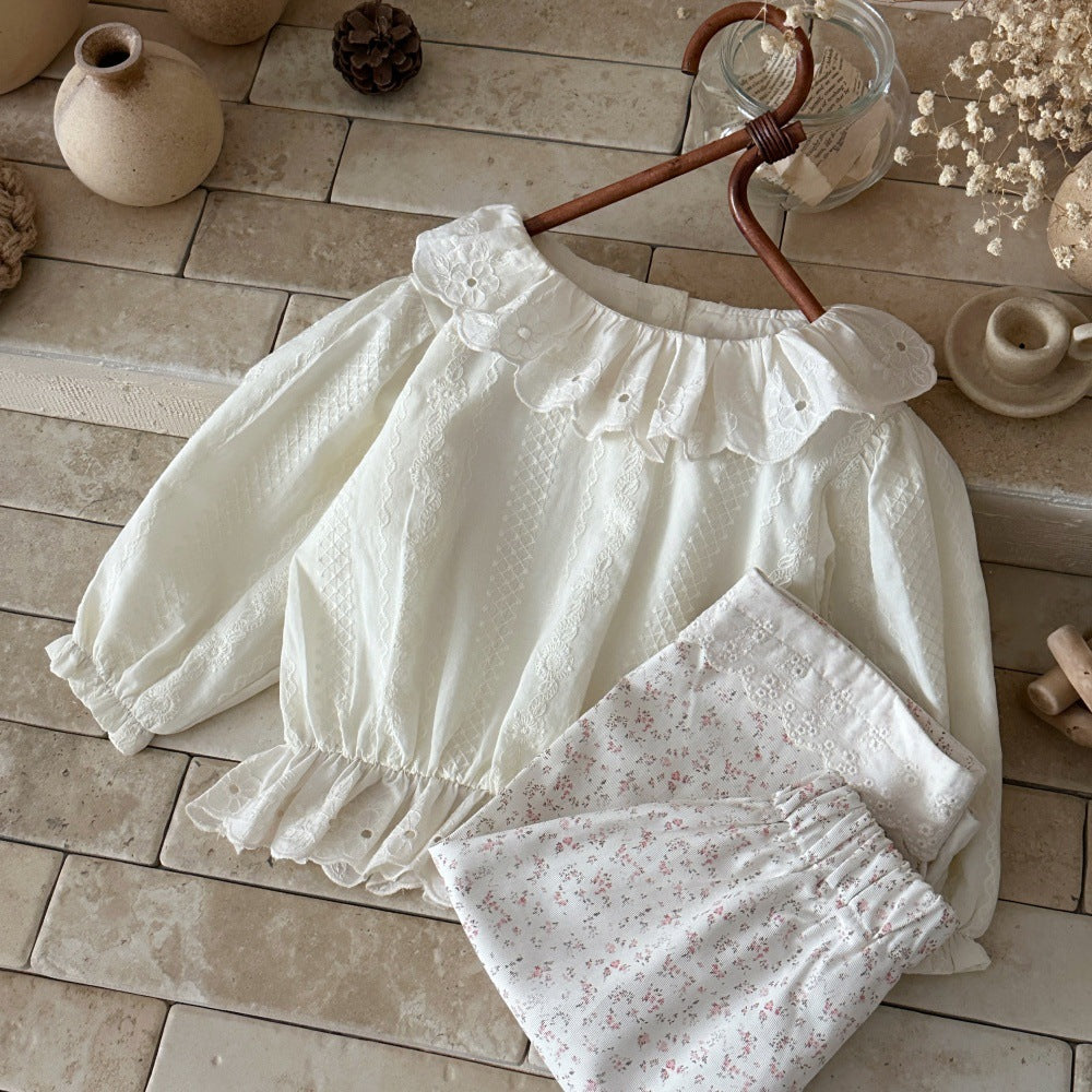 Baby Kids Floral Hem Lace Easy Wide Pants【mh0014357】