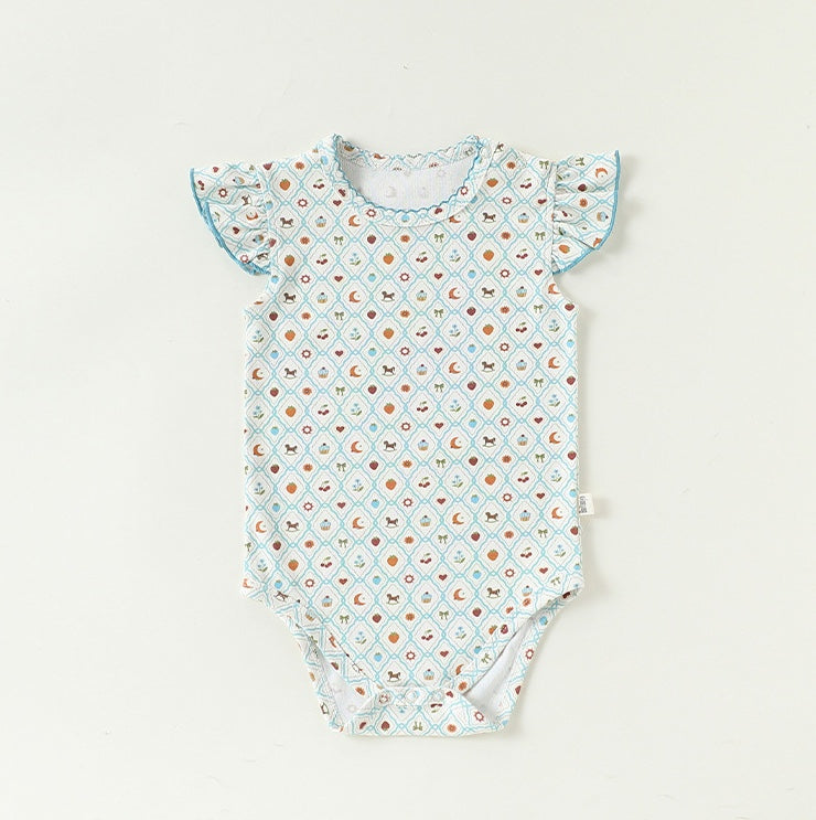 Ruffled Sleeve Romper 幾何学モチーフ 半袖ロンパース【mh0013035】