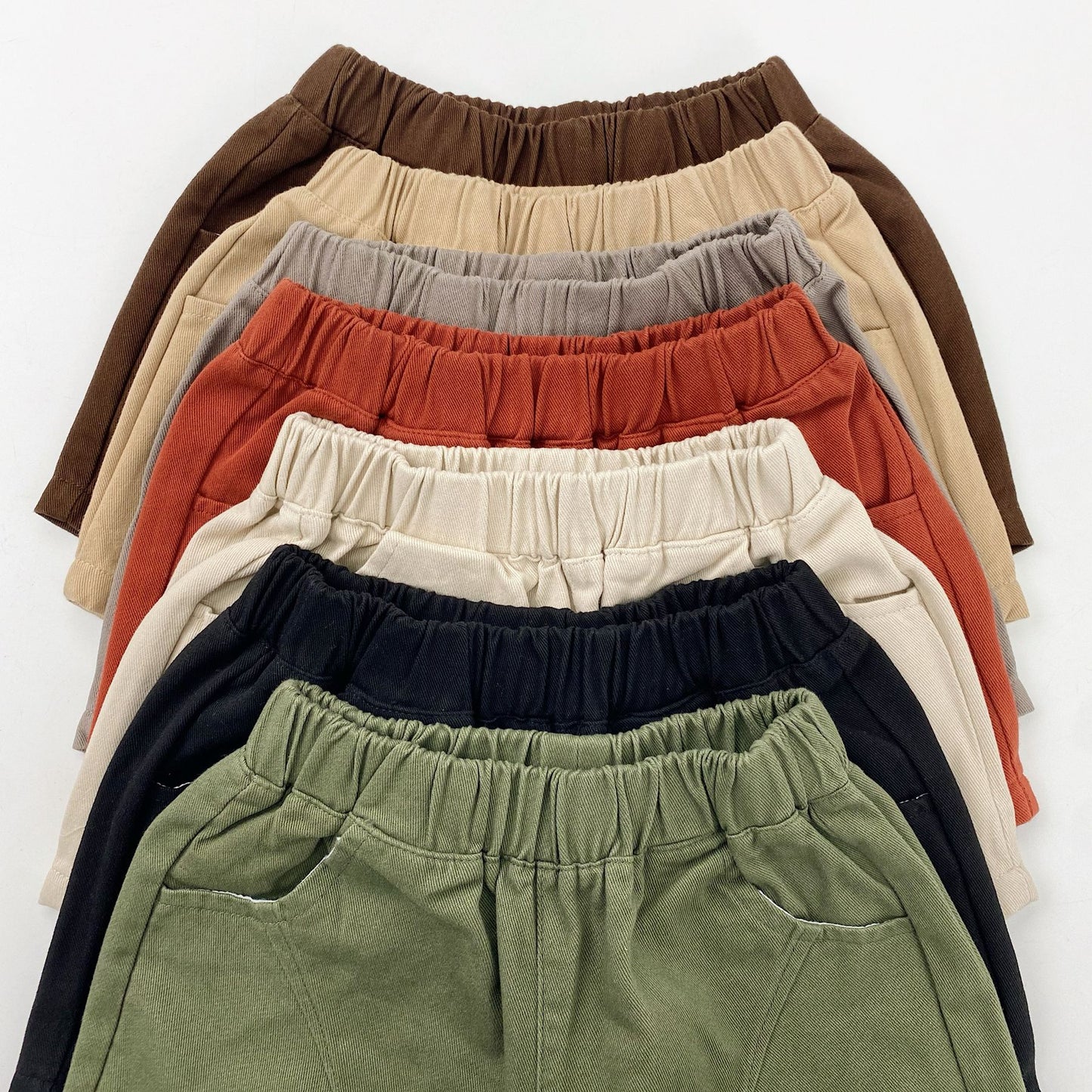 Elastic Waist Solid Casual Shorts 無地 シンプル ショートパンツ【mh0012827】