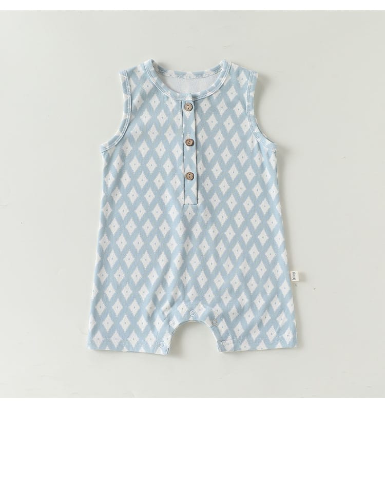 Henley Neckline Sleeveless Cotton ヨット ダイヤ ノースリーブロンパース【mh0012776】