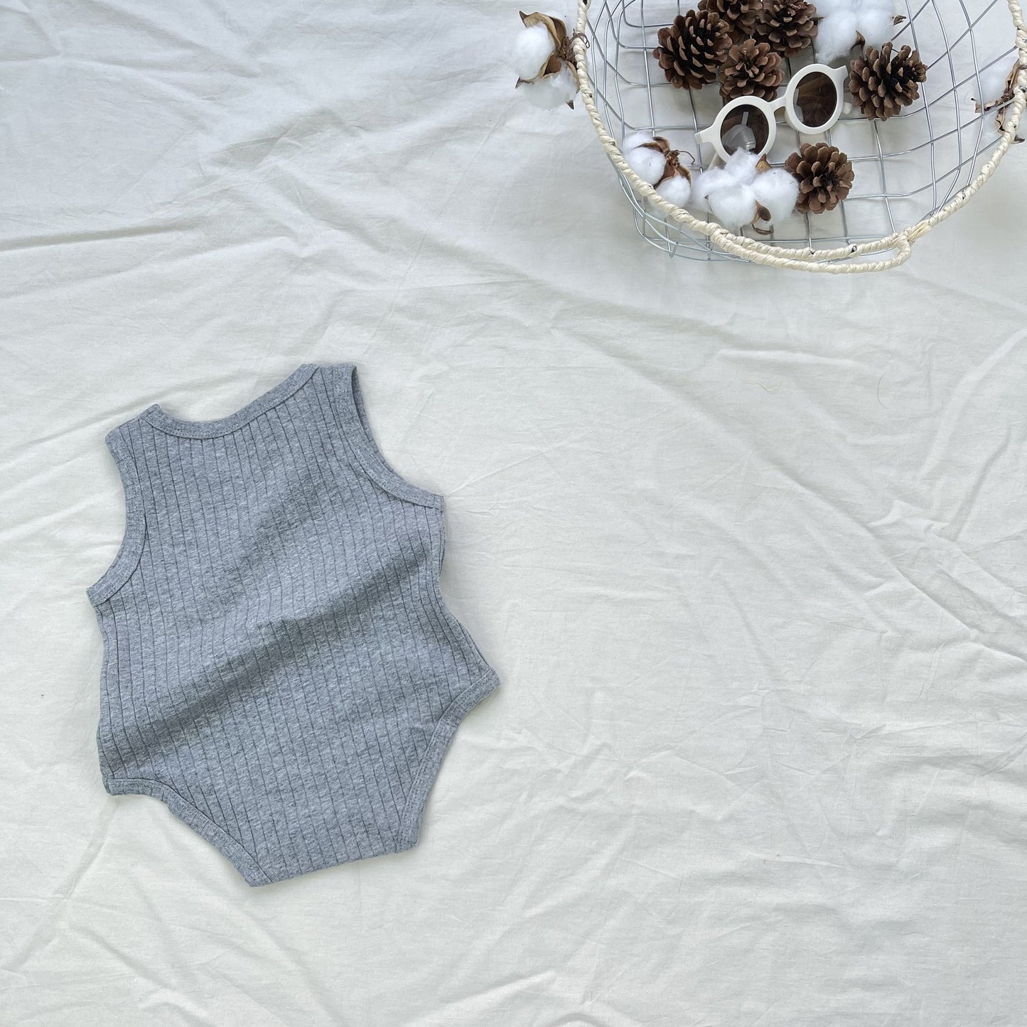 Ribbed Basic Sleeveless Romper 無地 ノースリーブロンパース【mh0012898】