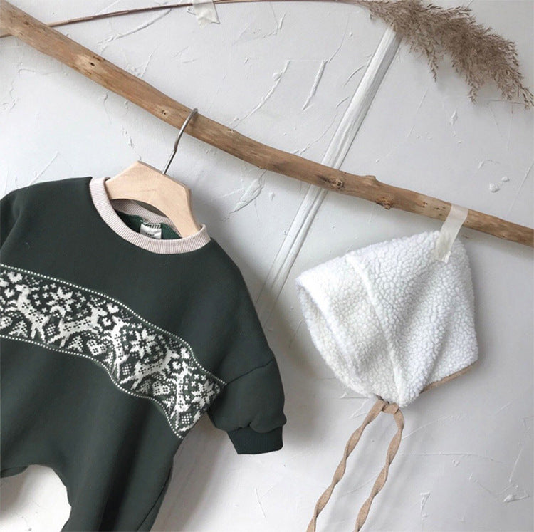 Fair Isle Fleece Romper ノルディック柄 裏起毛ロンパース【mh0012645】