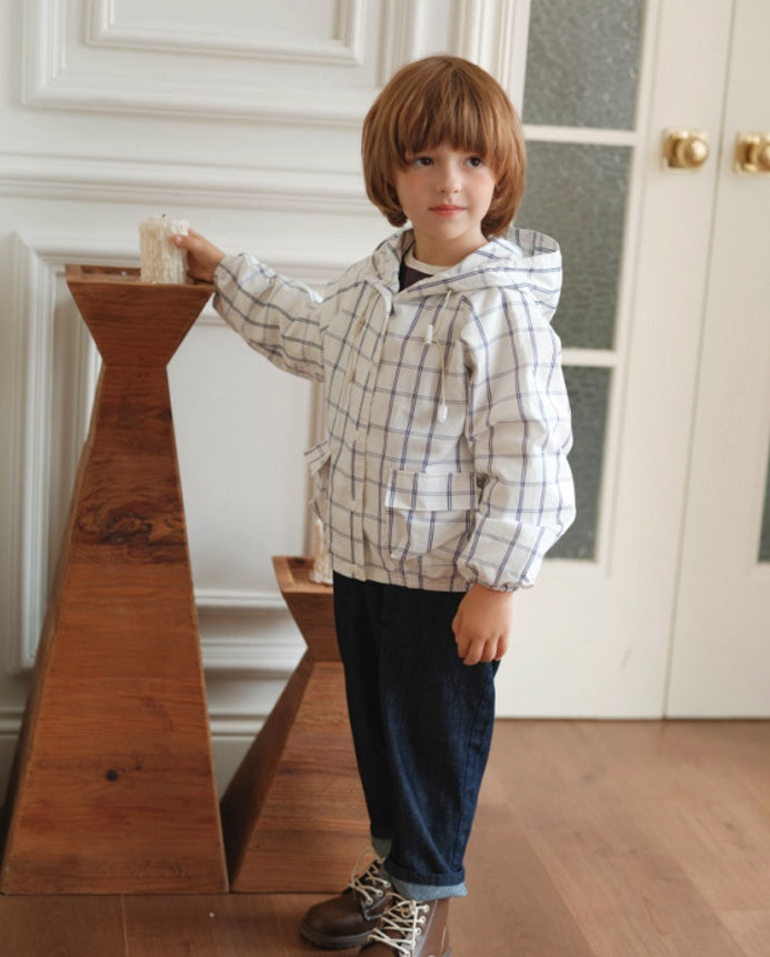 ウィンドブレーカー チェック柄 キッズ フード付き 調整可能【mh0011557】