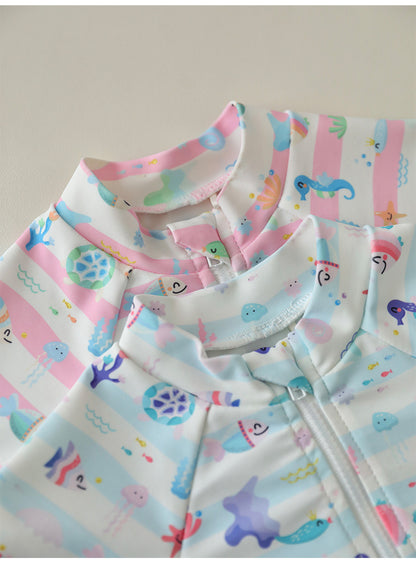 UPF50 Plus Marine Striped Short Sleeve One-piece マリンボーダー 水着【mh0012601】