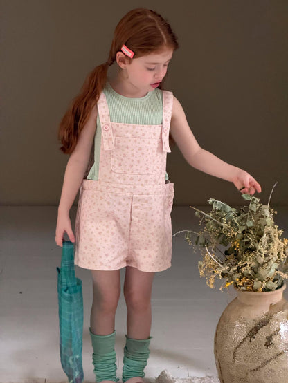 Floral Print Twill Overalls フラワー 小花柄 ショートオーバーオール【mh0012883】