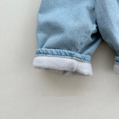 Pantalones largos de mezclilla con forro polar para bebés y niños 【mh0014653】