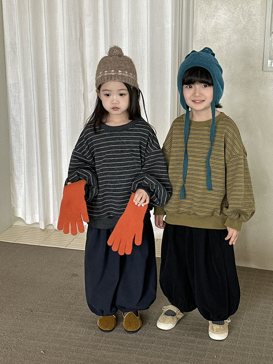 Sudadera holgada de manga murciélago con rayas para niños [mh0014292]