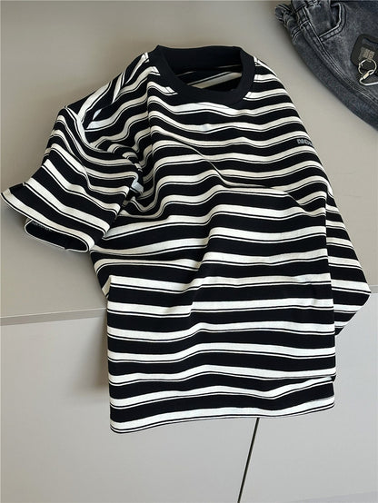 Striped Rhinestone Tee ボーダー 半袖Tシャツ【mh0012973】
