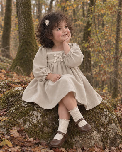 Kids' Bow Motif Corduroy Long-Sleeve Dress [mh0014737]