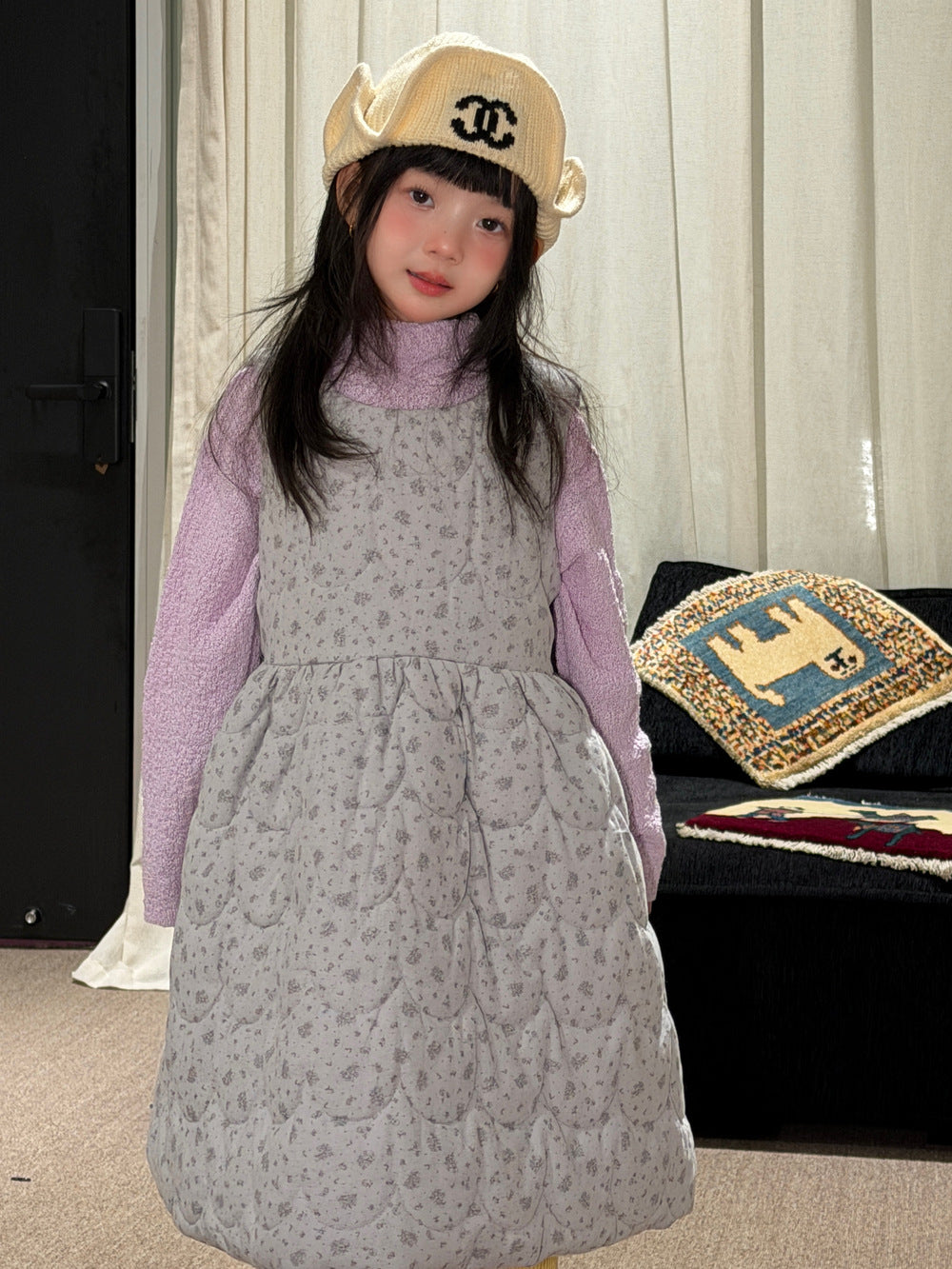 Vestido sin mangas acolchado con estampado floral para niñas y jóvenes【mh0014691】