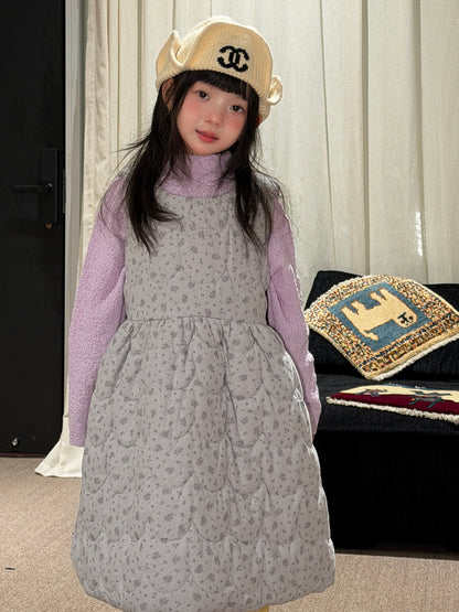 Vestido sin mangas acolchado con estampado floral para niñas y jóvenes【mh0014691】