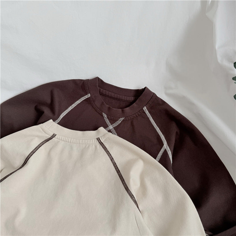 キッズ アウトライン クロスステッチ オーバーサイズ クルーネック 長袖Tシャツ【mh0014340】