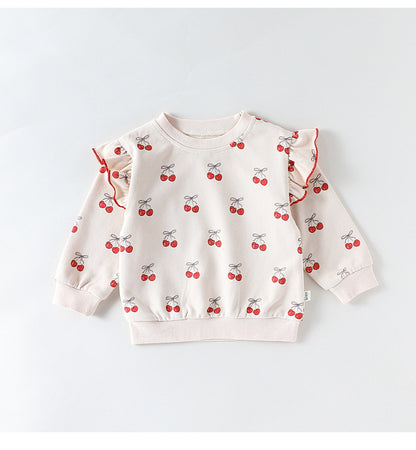 長袖セットアップ チェリープリントフリルスウェットシャツ/スウェットパンツ【mh0011723】