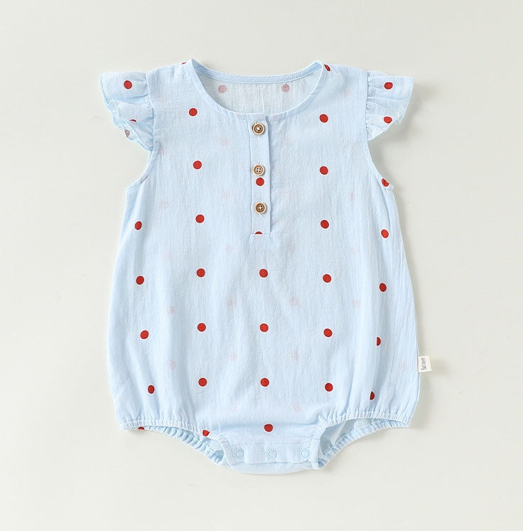 Dot Print Cotton Romper ガーゼ ドット 半袖ロンパース【mh0013040】
