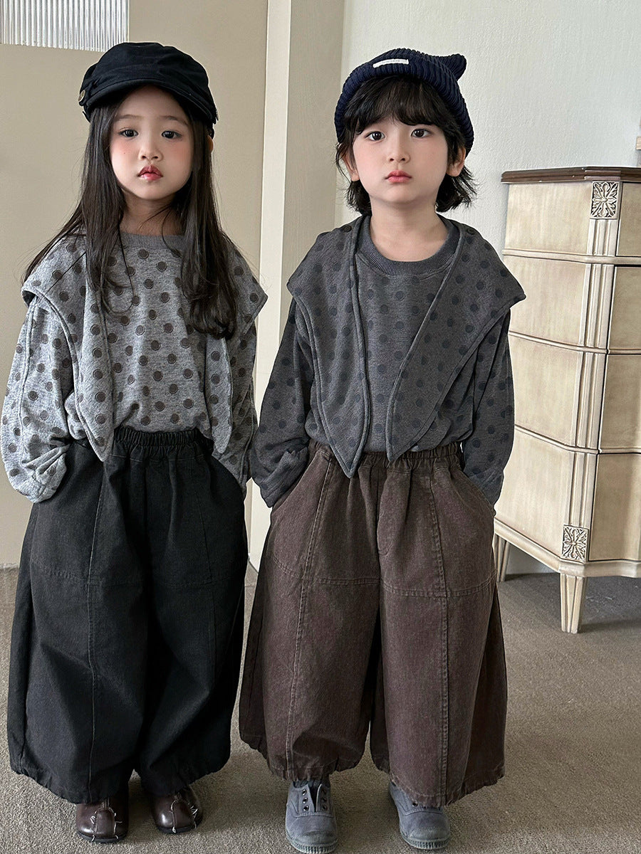 キッズ パッチワーク ウォッシュ ワイド ルーズ クロップドパンツ【mh0014295】