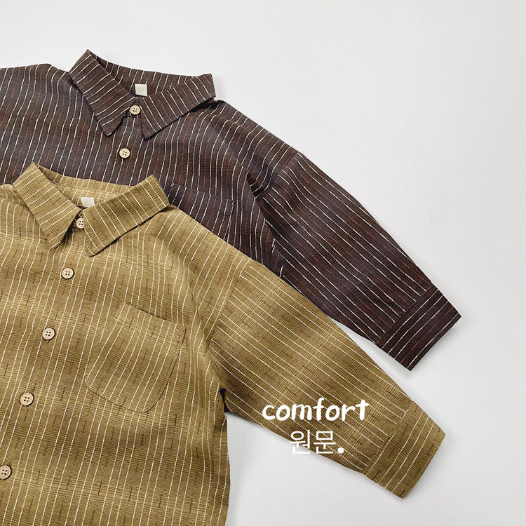 キッズ ストライプ ルーズ ビッグシルエット 長袖シャツ【mh0014591】