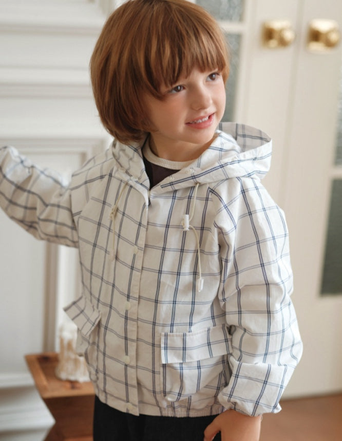 ウィンドブレーカー チェック柄 キッズ フード付き 調整可能【mh0011557】