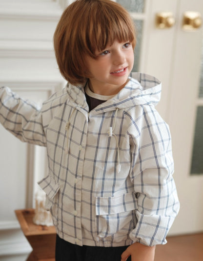 ウィンドブレーカー チェック柄 キッズ フード付き 調整可能【mh0011557】