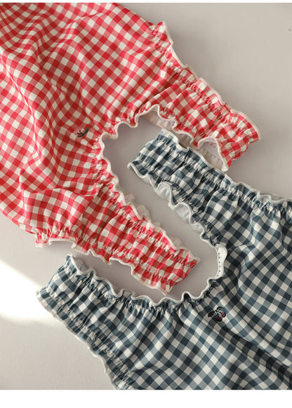 UPF50 Plus Gingham Ruffled One-piece ギンガムチェック 水着【mh0012602】