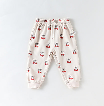 長袖セットアップ チェリープリントフリルスウェットシャツ/スウェットパンツ【mh0011723】