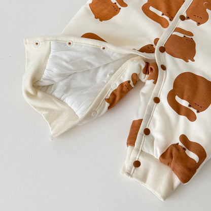 アウタージャンプスーツ 耳付きフーディ 中綿 厚手 プリント【mh0011695】