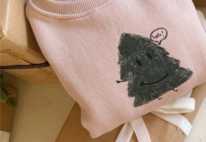 長袖スウェットトレーナー クリスマスツリーモチーフ 裏起毛 プルオーバー トップス【mh0011631】