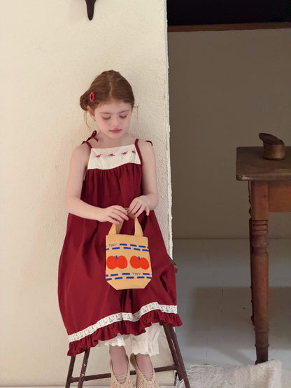 Vintage Floral Shoulder Ribbon Dress 刺繍 ノースリーブワンピース【mh0012891】