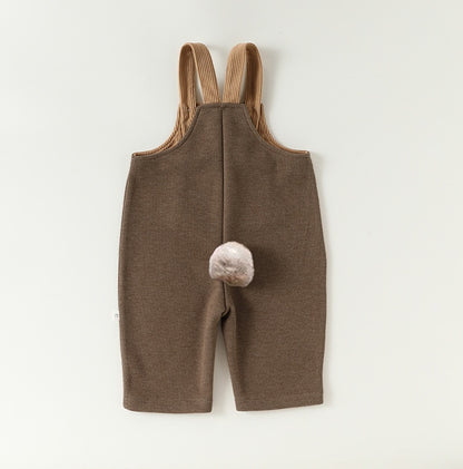 サロペット ウール調 厚手 しっぽ付 オーバーオール 防寒【mh0011707】