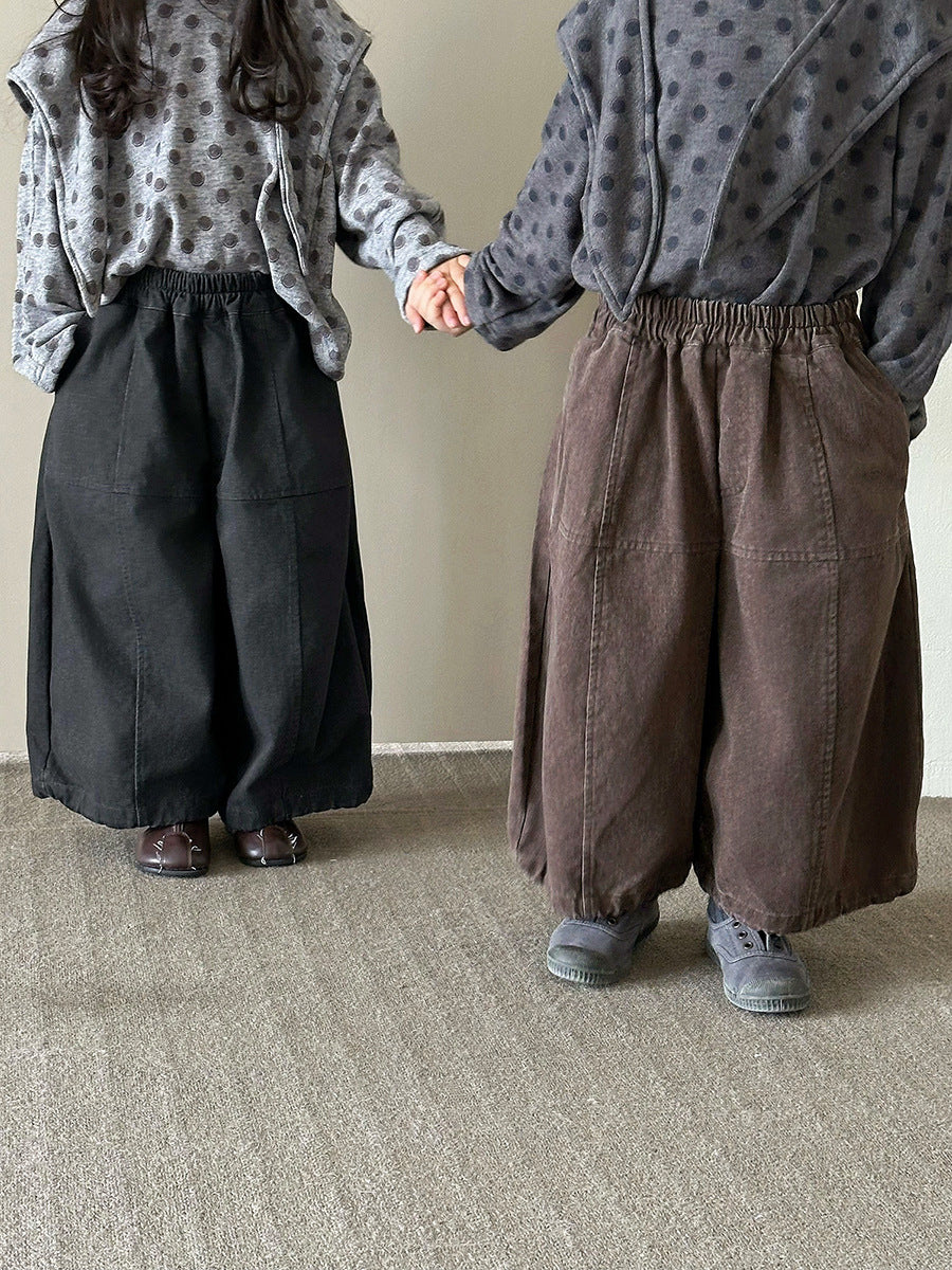 キッズ パッチワーク ウォッシュ ワイド ルーズ クロップドパンツ【mh0014295】