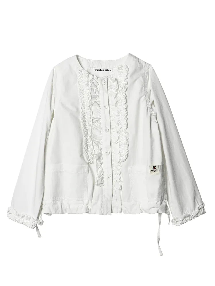 ショートコート・ジャケット・ジャンパー フリルフロントボタンブルゾン長袖オーバーブラウス【mh0009978】