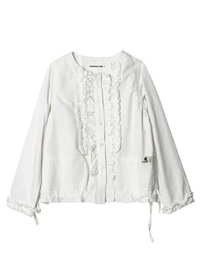 ショートコート・ジャケット・ジャンパー フリルフロントボタンブルゾン長袖オーバーブラウス【mh0009978】