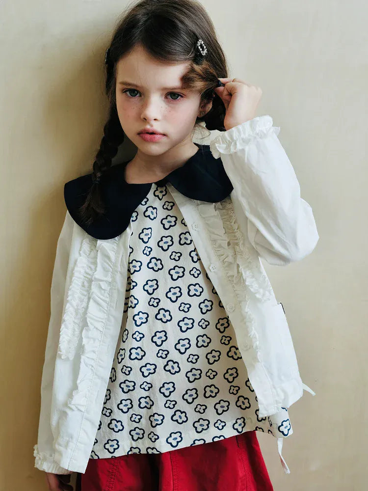 ショートコート・ジャケット・ジャンパー フリルフロントボタンブルゾン長袖オーバーブラウス【mh0009978】