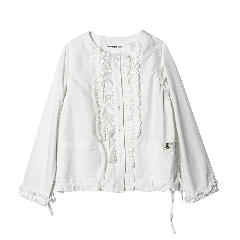 ショートコート・ジャケット・ジャンパー White / 120cm フリルフロントボタンブルゾン長袖オーバーブラウス【mh0009978】