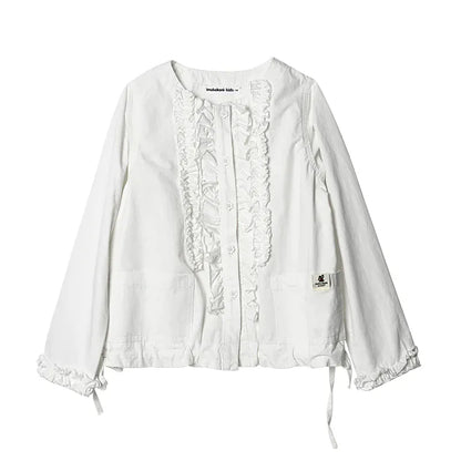 ショートコート・ジャケット・ジャンパー White / 120cm フリルフロントボタンブルゾン長袖オーバーブラウス【mh0009978】