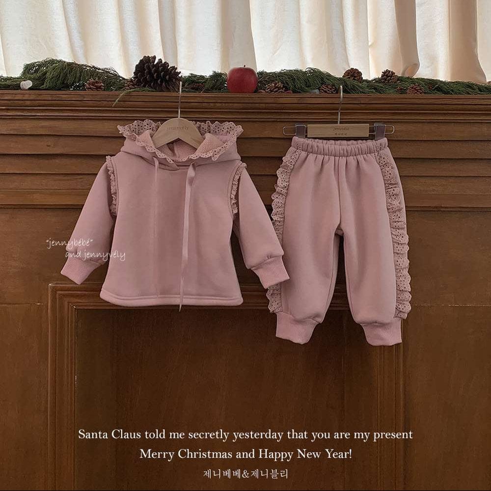 長袖セットアップ 長袖セットアップ レースフリル フード付きスウェット ジョガーパンツ 2点セット 裏起毛【mh0011530】