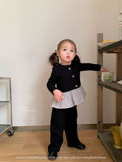 長袖セットアップ 長袖セットアップ ニットカーディガン ペプラム ギンガムチェック ワイドパンツ 2点セット【mh0011531】