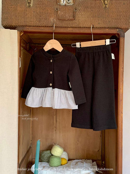 長袖セットアップ 長袖セットアップ ニットカーディガン ペプラム ギンガムチェック ワイドパンツ 2点セット【mh0011531】