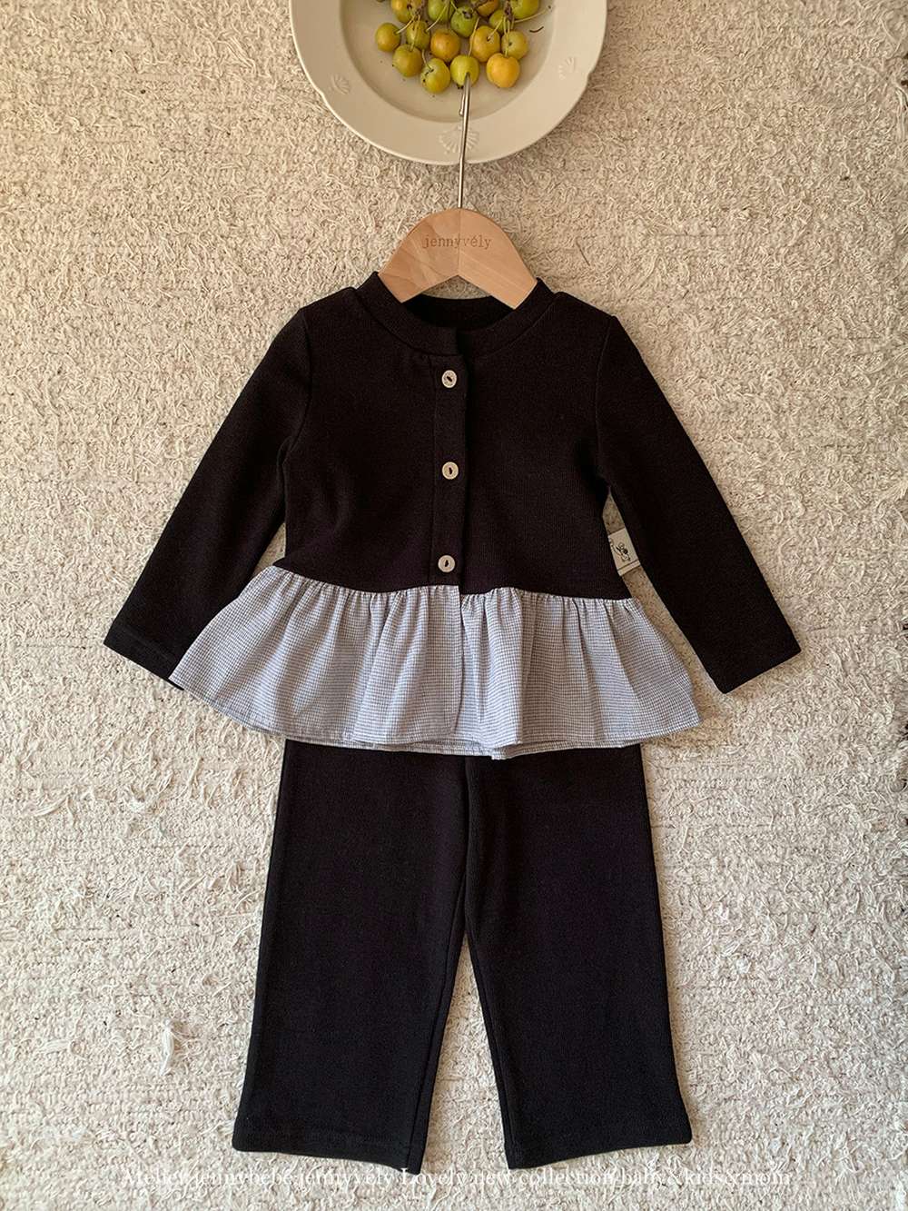 長袖セットアップ 長袖セットアップ ニットカーディガン ペプラム ギンガムチェック ワイドパンツ 2点セット【mh0011531】