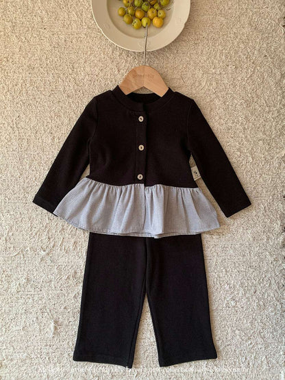 長袖セットアップ 長袖セットアップ ニットカーディガン ペプラム ギンガムチェック ワイドパンツ 2点セット【mh0011531】