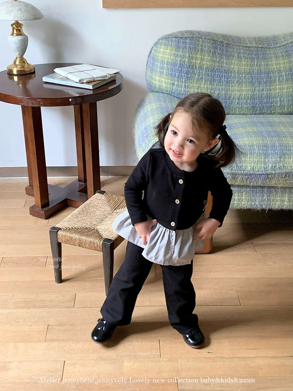 長袖セットアップ 長袖セットアップ ニットカーディガン ペプラム ギンガムチェック ワイドパンツ 2点セット【mh0011531】