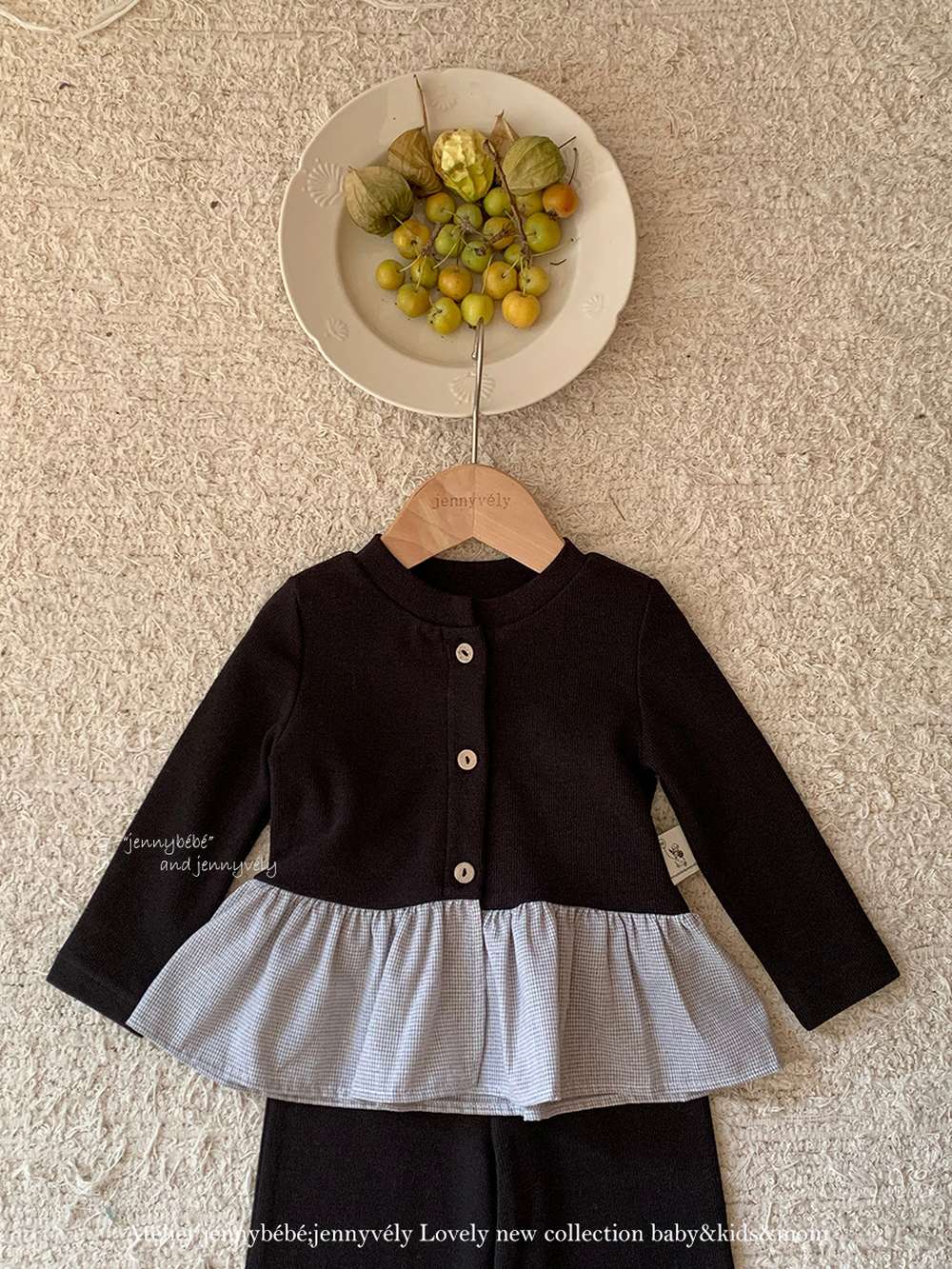 長袖セットアップ 長袖セットアップ ニットカーディガン ペプラム ギンガムチェック ワイドパンツ 2点セット【mh0011531】