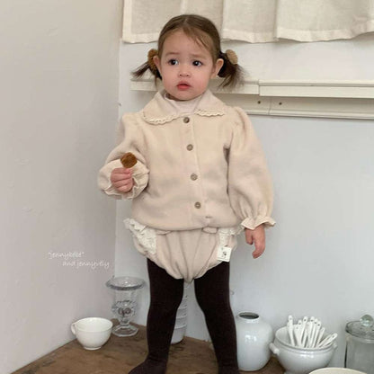 長袖セットアップ 長袖セットアップ フリース素材 丸襟ブラウス フリルかぼちゃパンツ 2点セット 防寒【mh0011532】