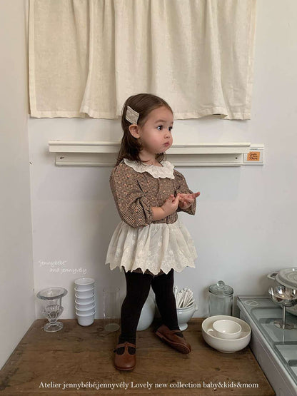 長袖セットアップ 長袖セットアップ チェック小花柄 ブラウス サスペンダー付きブルマ 2点セット【mh0011535】