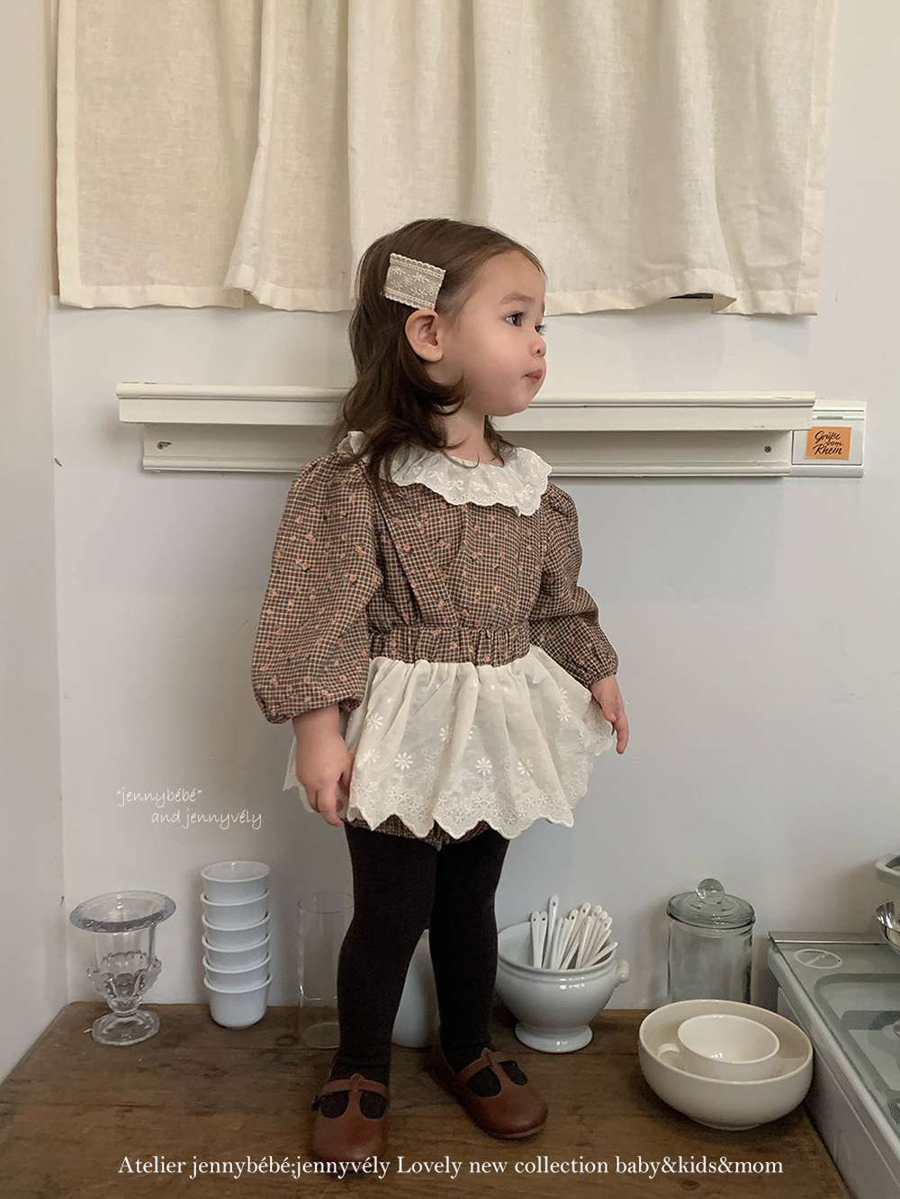 長袖セットアップ 長袖セットアップ チェック小花柄 ブラウス サスペンダー付きブルマ 2点セット【mh0011535】