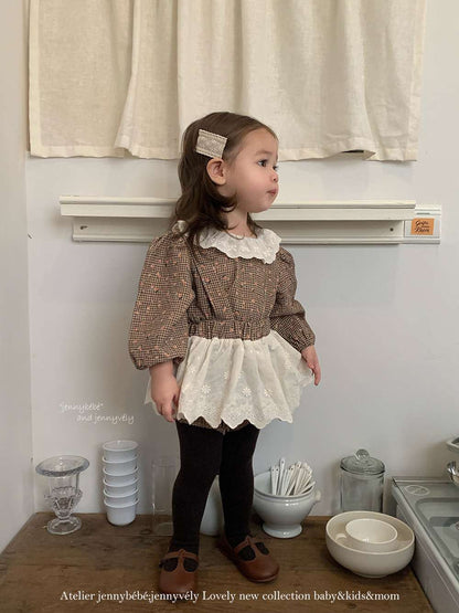 長袖セットアップ 長袖セットアップ チェック小花柄 ブラウス サスペンダー付きブルマ 2点セット【mh0011535】