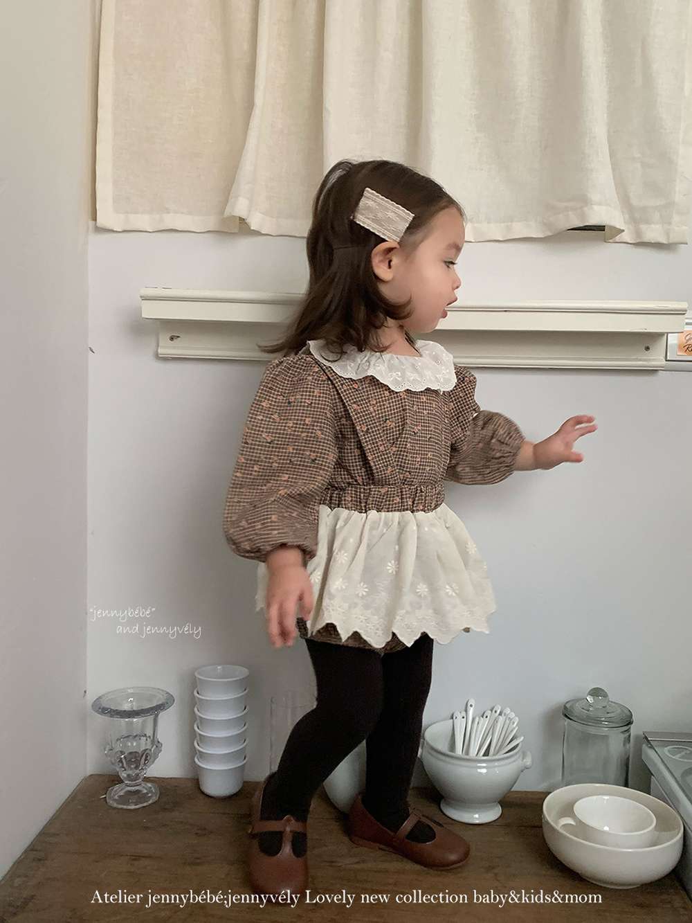 長袖セットアップ 長袖セットアップ チェック小花柄 ブラウス サスペンダー付きブルマ 2点セット【mh0011535】