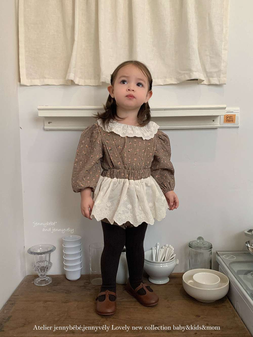 長袖セットアップ 長袖セットアップ チェック小花柄 ブラウス サスペンダー付きブルマ 2点セット【mh0011535】