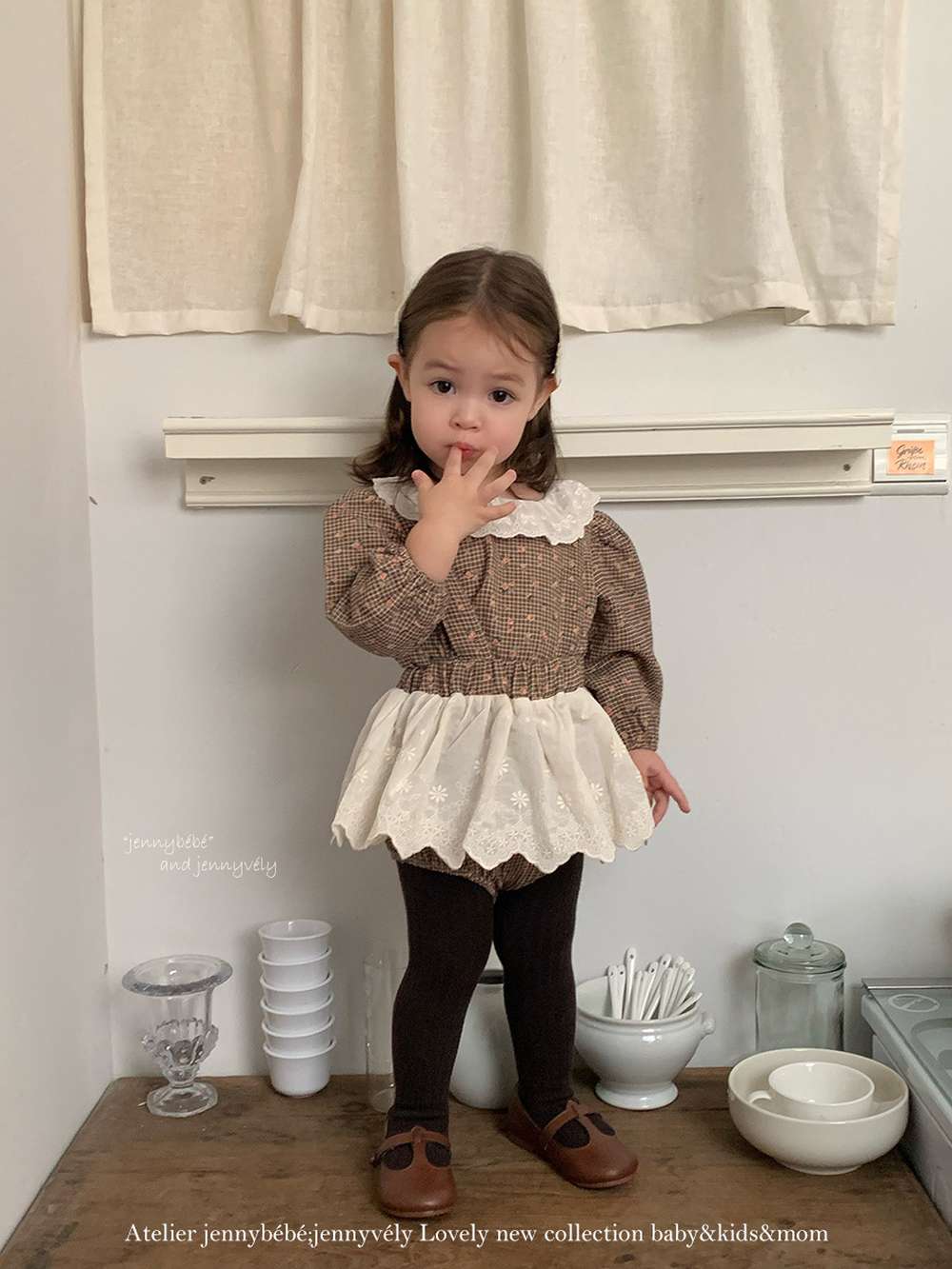 長袖セットアップ 長袖セットアップ チェック小花柄 ブラウス サスペンダー付きブルマ 2点セット【mh0011535】