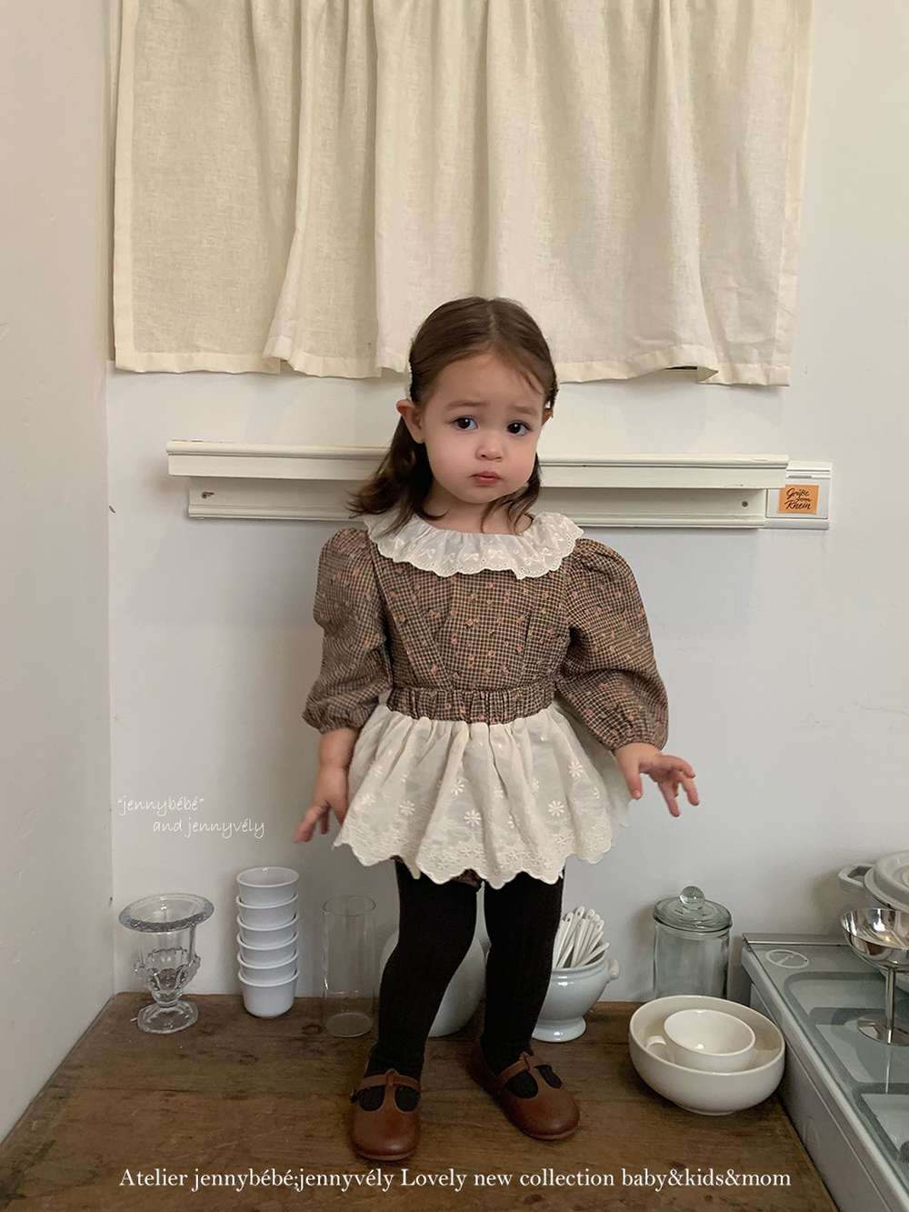 長袖セットアップ 長袖セットアップ チェック小花柄 ブラウス サスペンダー付きブルマ 2点セット【mh0011535】